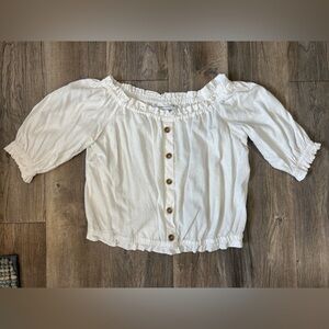 New York & Company White Peasant Cinched Waisted Linen Top Medium